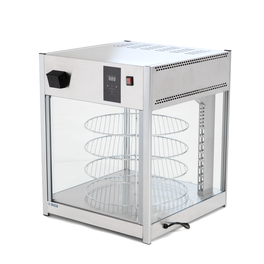 MIGSA EXHIBIDOR Y CALENTADOR DE PIZZA CON HUMEDAD
