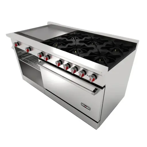 [GES-062-000] Estufa de 6 quemadores con horno, plancha y gratinador Drago